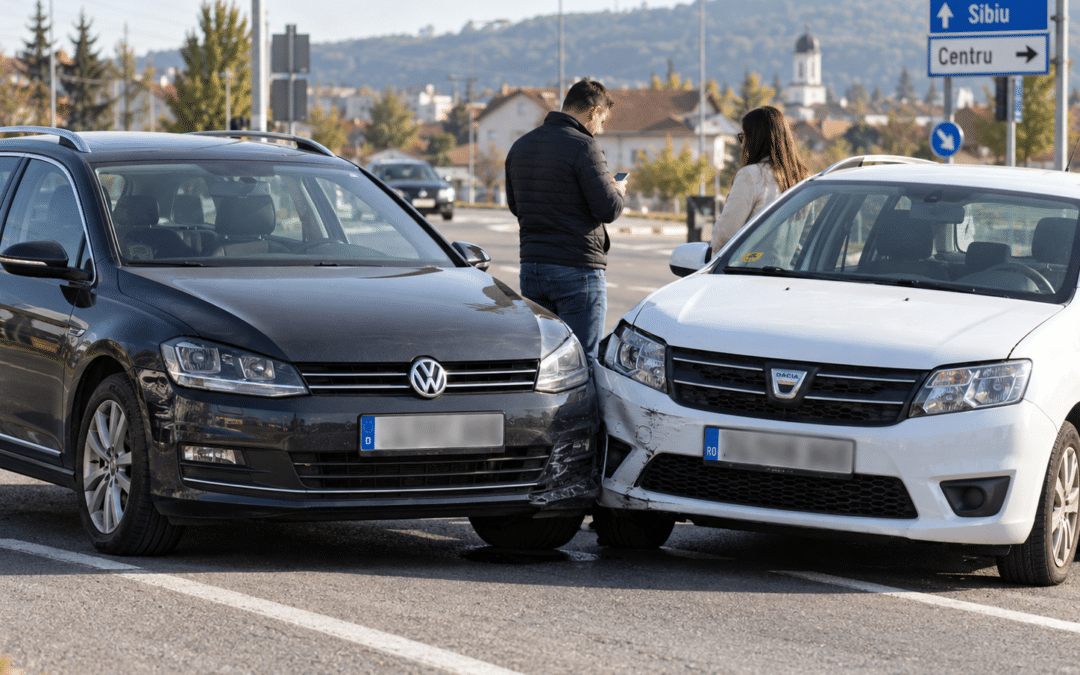 Accident în România cu o mașină înmatriculată în străinătate, oprită lângă autoturismul lovit